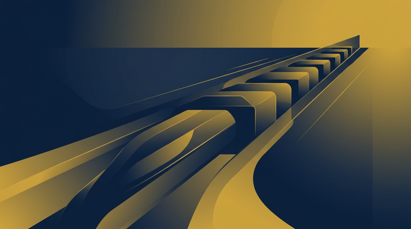 Abstract illustration in deep navy and gold, symbolizing structured immigration pathways and future opportunities.
