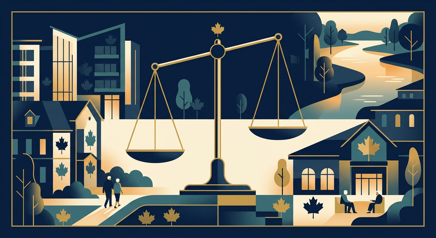 Editorial illustration in navy blue and gold representing Canadian retirement benefits and financial support for seniors.