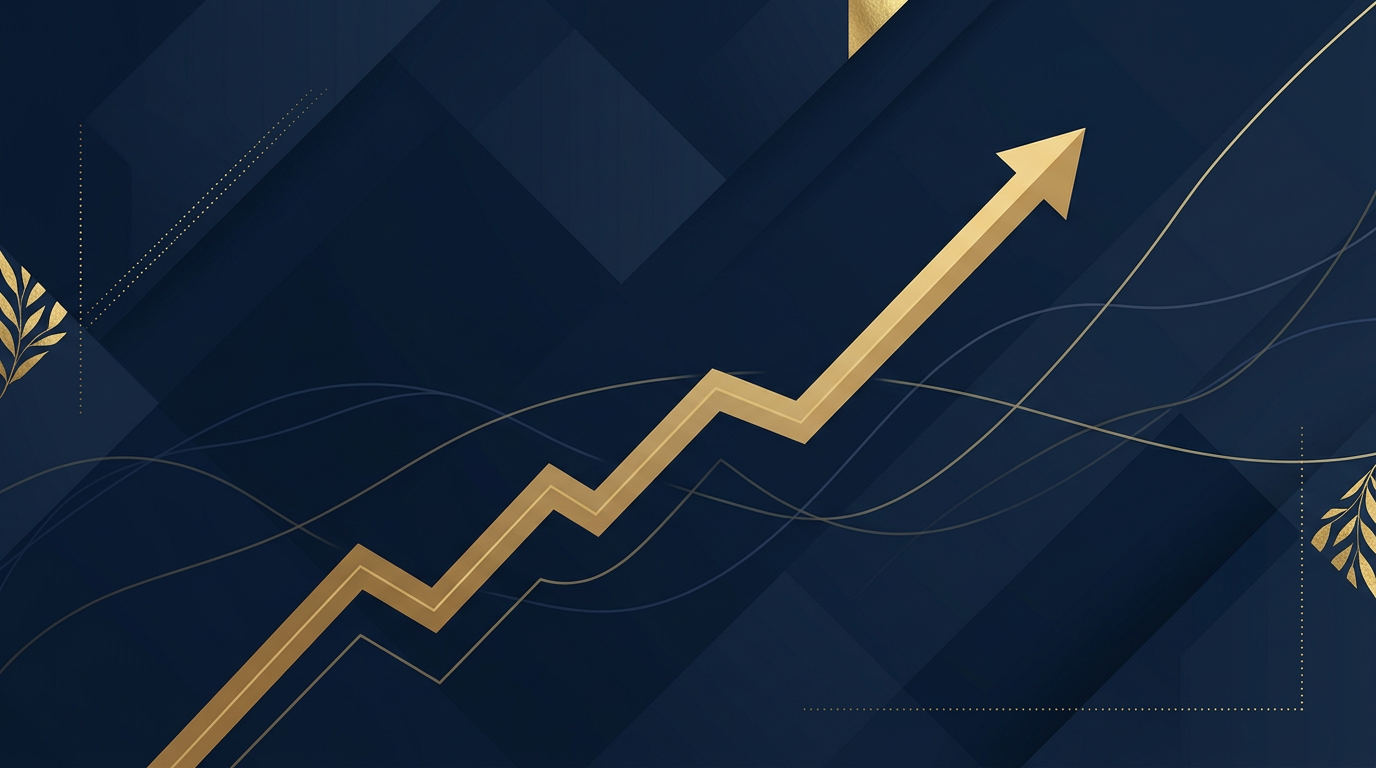 An abstract illustration in deep navy and gold, showing stylized arrows moving away from a central point, symbolizing emigration trends in Canada. The background is subtle and professional.