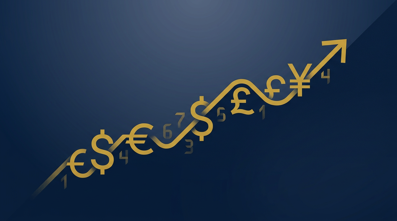 Abstract illustration of financial trends with an upward curve, symbolizing growth or adjustment, in deep navy and gold tones, without text or specific figures.